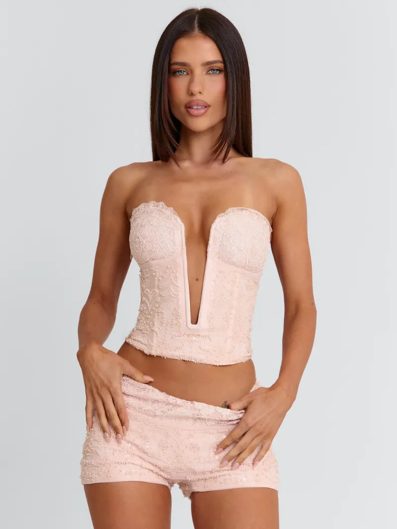 LIGHT PINK PLUNGE BEADED CROP TOP - Image 2