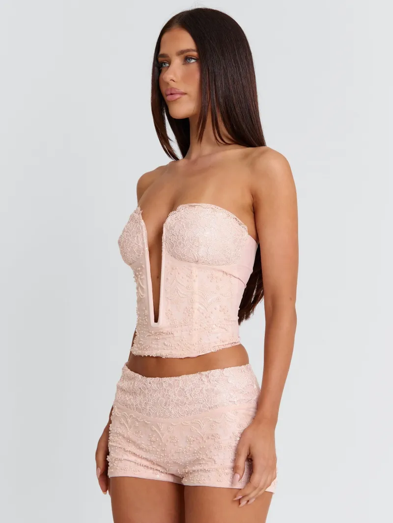 LIGHT PINK PLUNGE BEADED CROP TOP - Image 4