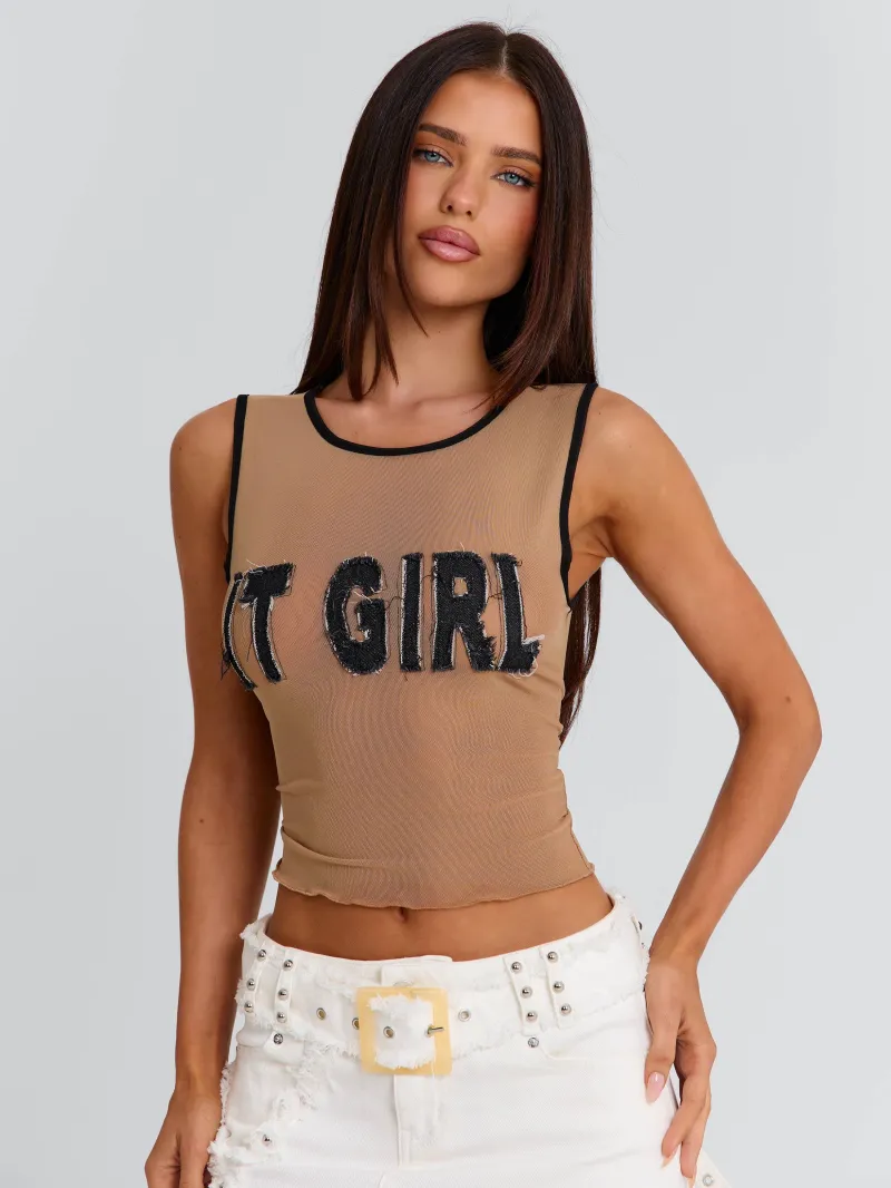 TAN MESH DENIM CROP TOP - Image 3