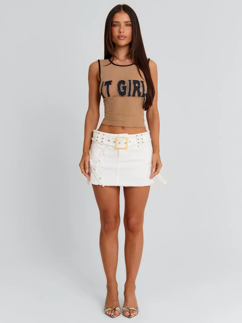 TAN MESH DENIM CROP TOP - Image 5