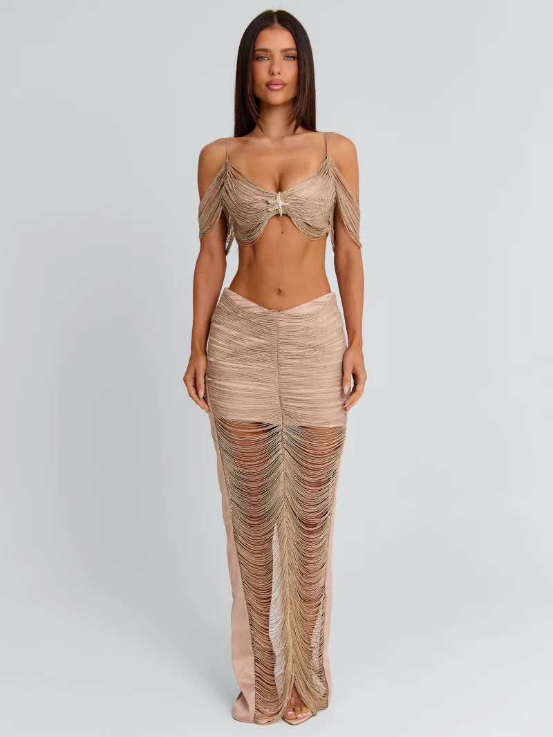GOLD DRAPED FRINGE CROP TOP - Image 3