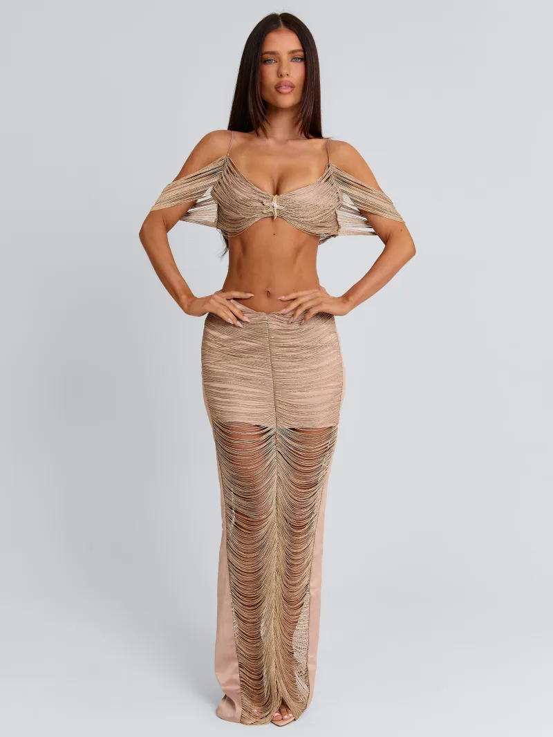 GOLD DRAPED FRINGE CROP TOP - Image 5