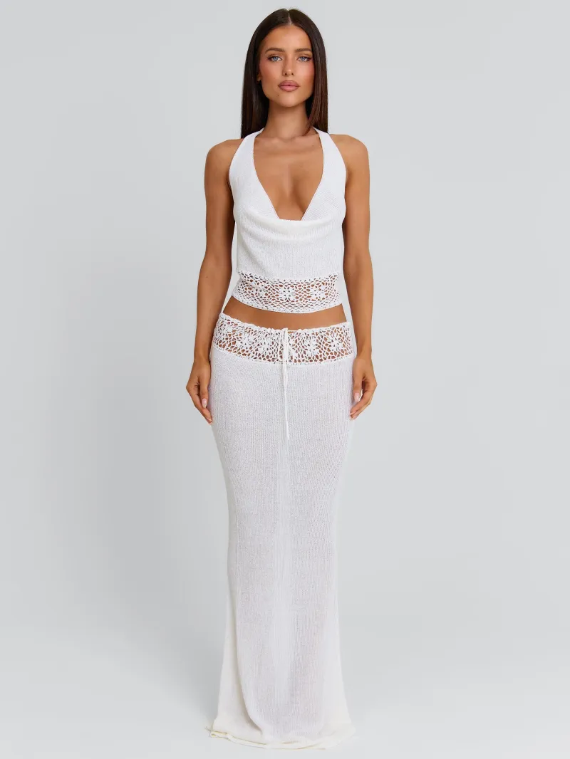 WHITE HALTER COWL CROP TOP - Image 5