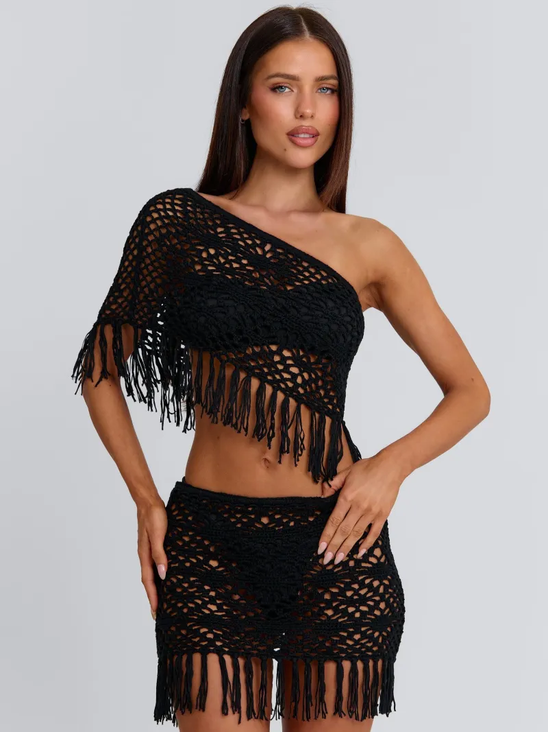 BLACK BANDEAU DRAPED CROP TOP - Image 2