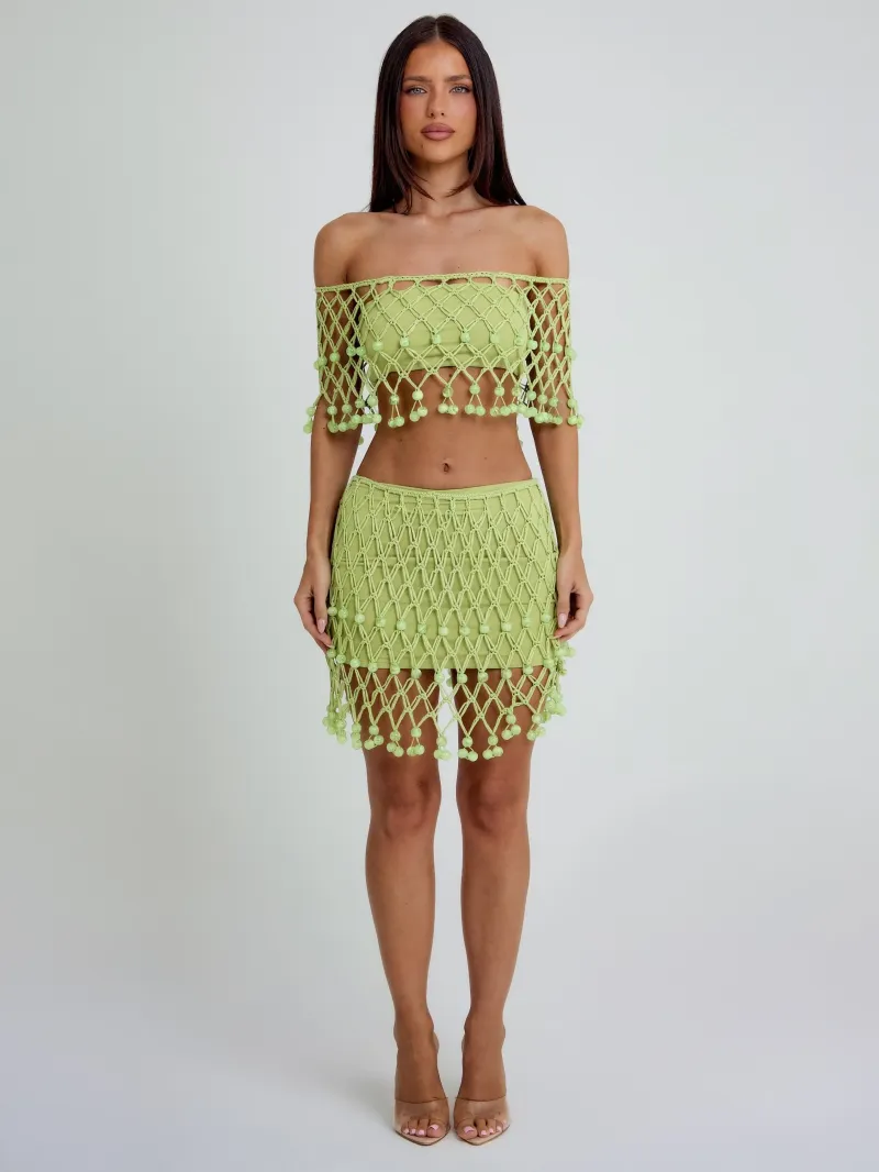 GREEN BANDEAU DRAPED CROP TOP - Image 3