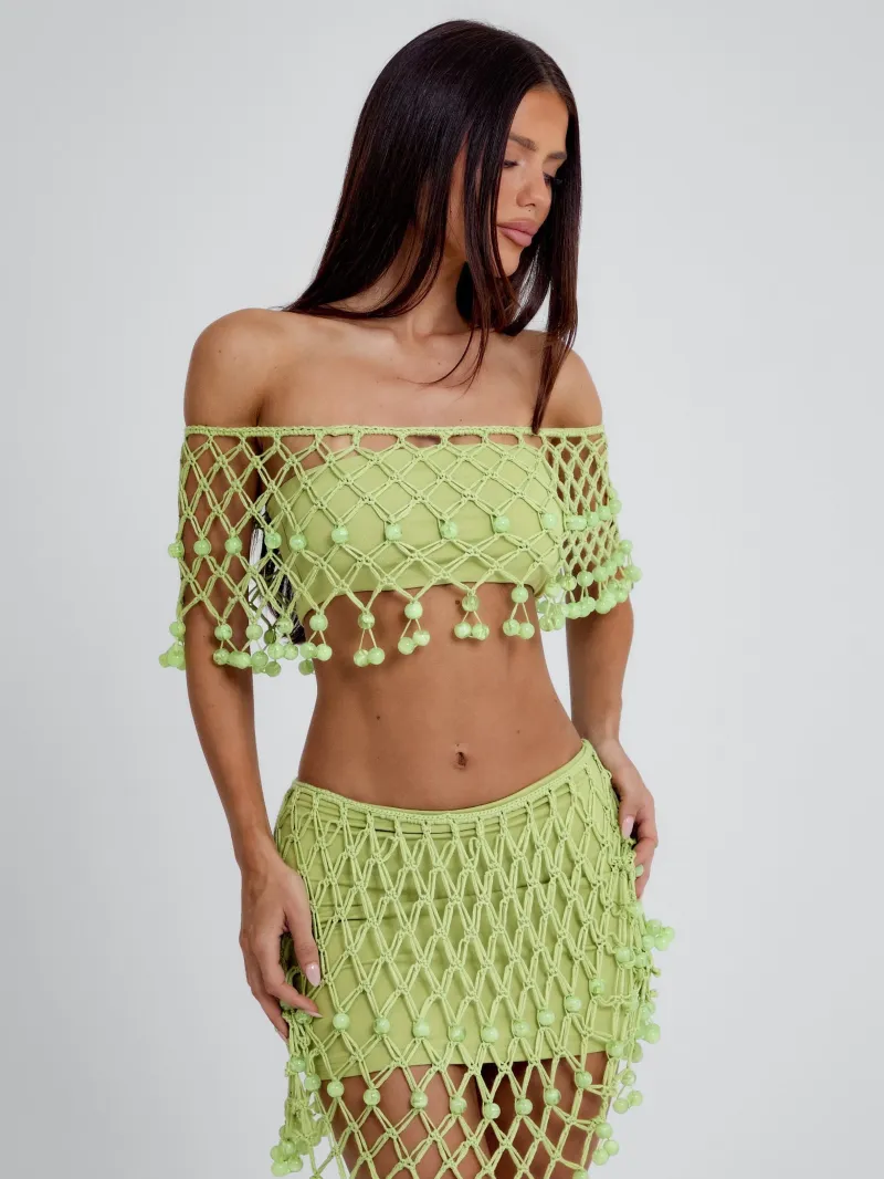 GREEN BANDEAU DRAPED CROP TOP - Image 4