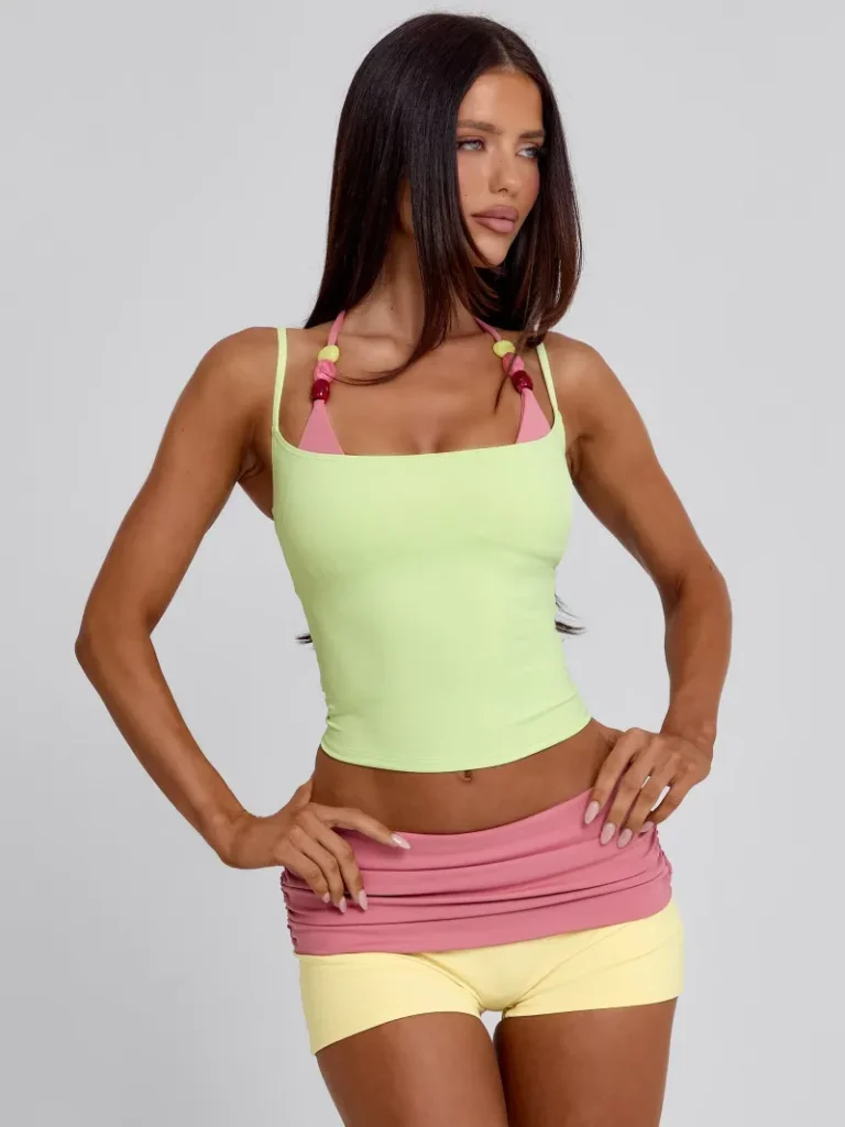 LIME BEADED JERSEY CROP TOP