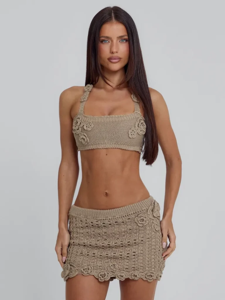 TAUPE TIE DETAIL KNIT CROP TOP