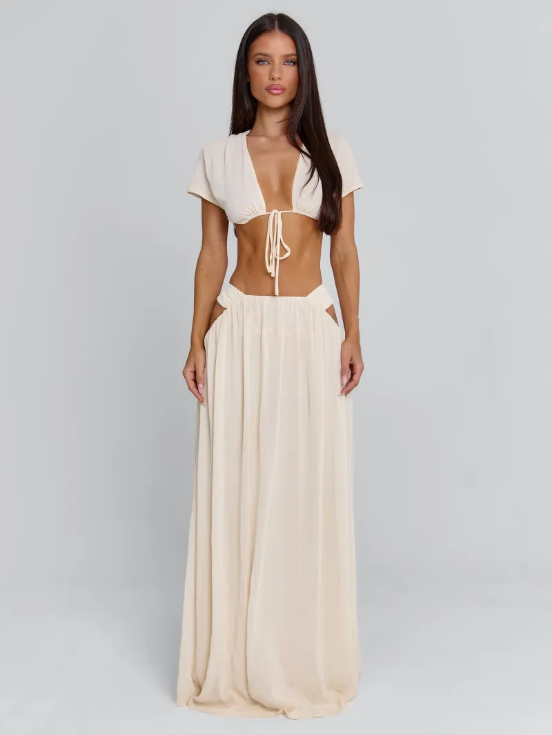 CREAM DRAWCORD LINED CROP TOP - Image 3