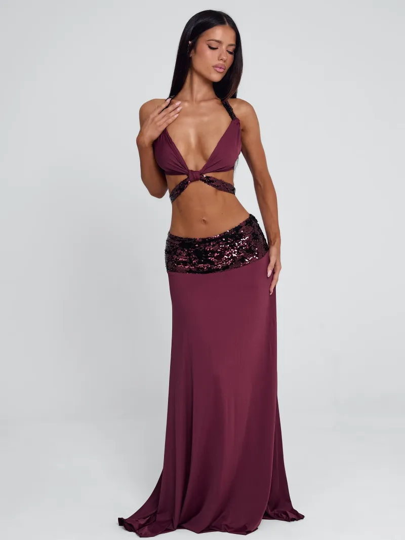 BURGUNDY OPEN BACK HALTER CROP TOP - Image 4
