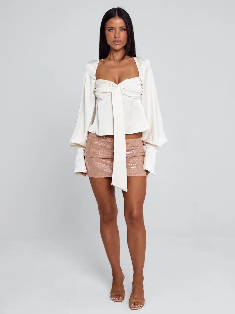 IVORY TIE DETAIL SATIN CROP TOP - Image 2