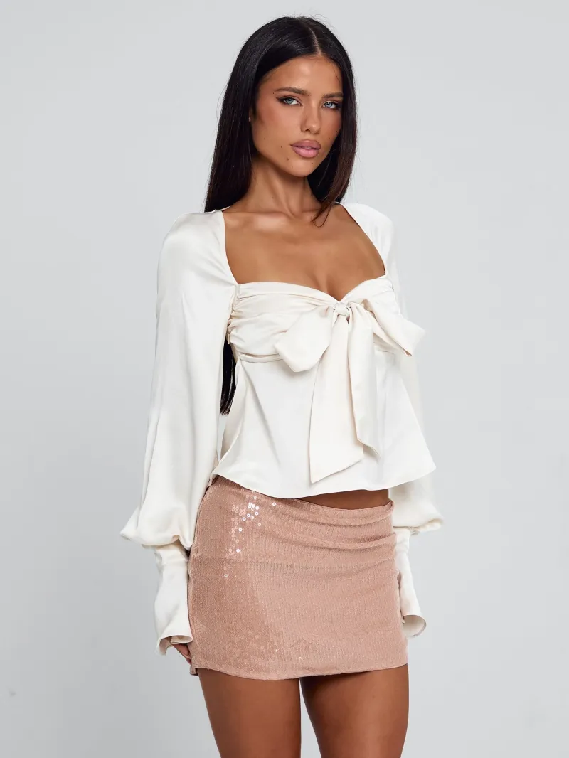 IVORY TIE DETAIL SATIN CROP TOP - Image 5