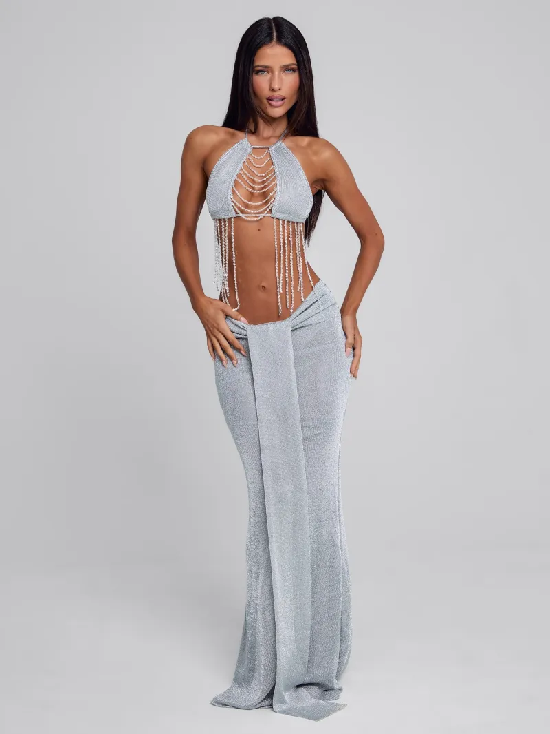 SILVER HALTER SEQUIN CROP TOP - Image 3
