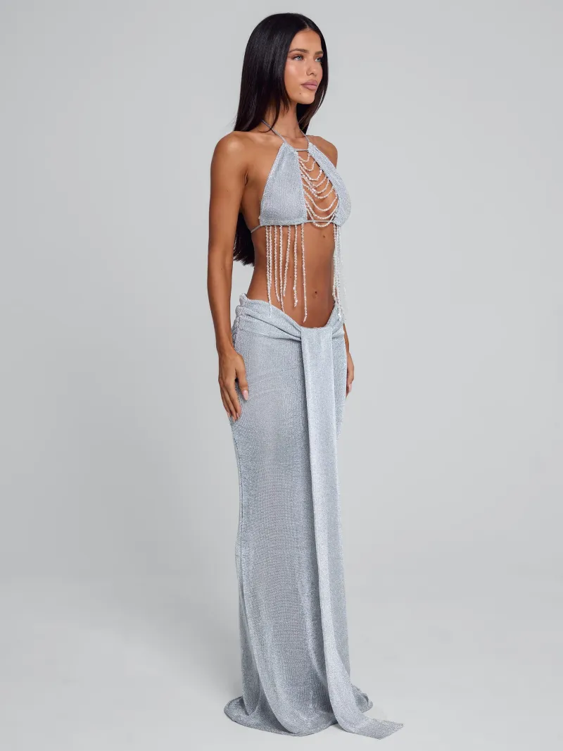 SILVER HALTER SEQUIN CROP TOP - Image 5