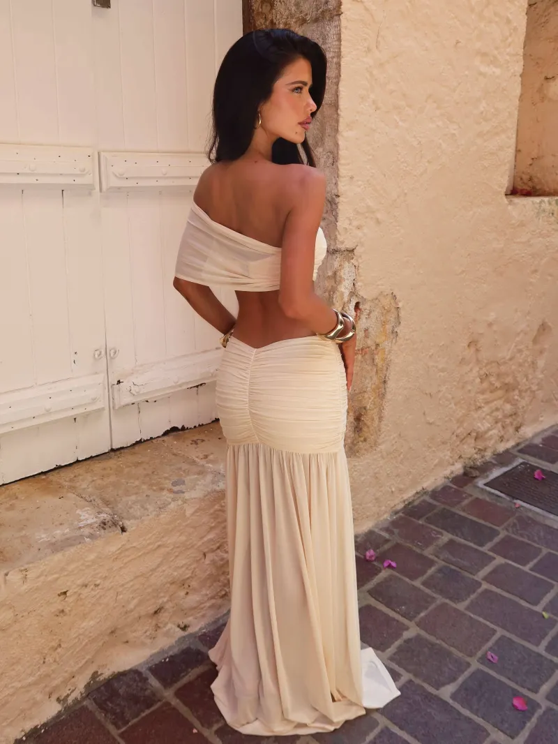 CREAM GATHERED TIE DETAIL CROP TOP - Image 5