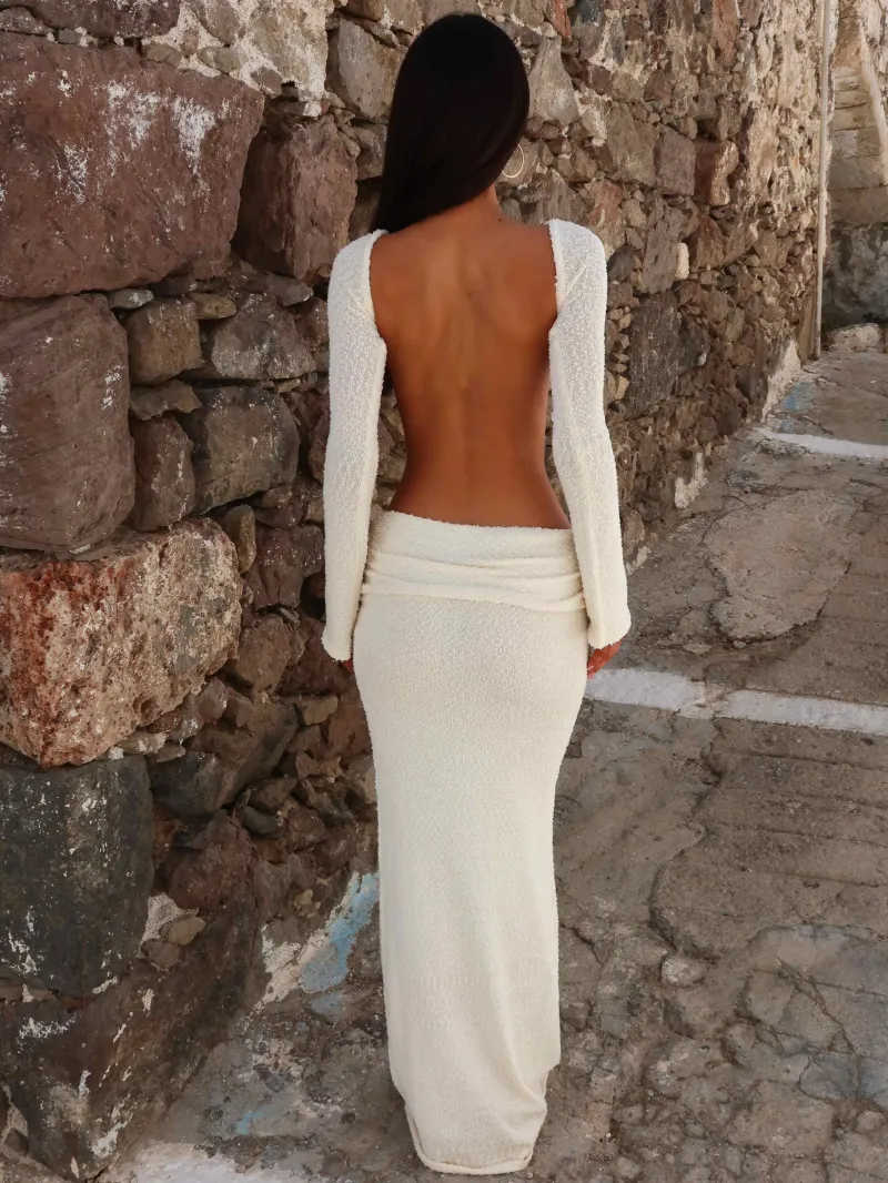 CREAM BACKLESS GATHERED CROP TOP - Image 5