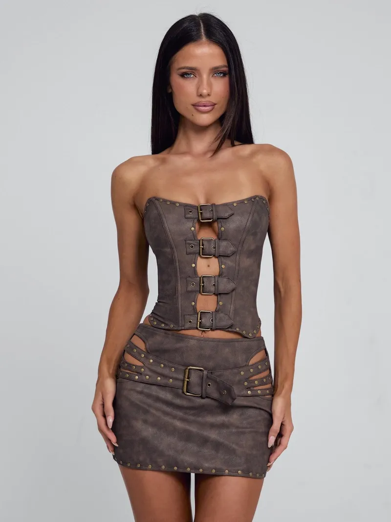 CHOCOLATE CUTOUT STRAPLESS CROP TOP - Image 2