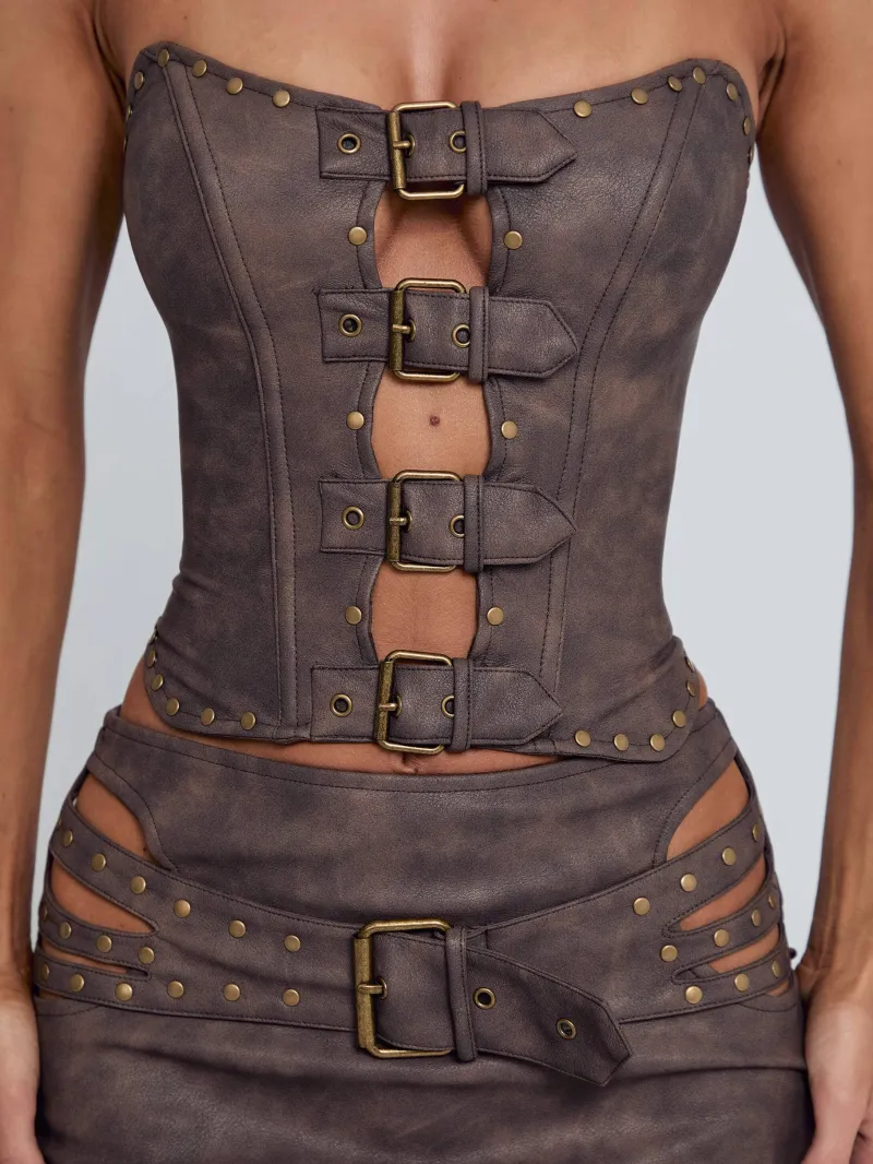 CHOCOLATE CUTOUT STRAPLESS CROP TOP - Image 5