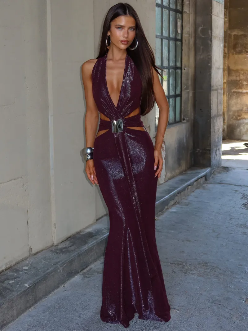 PLUM CUTOUT PLUNGE MAXI DRESS - Image 3