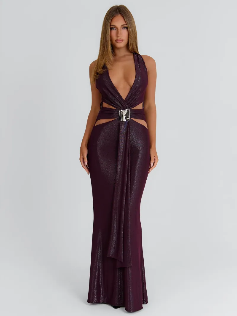 PLUM CUTOUT PLUNGE MAXI DRESS - Image 4