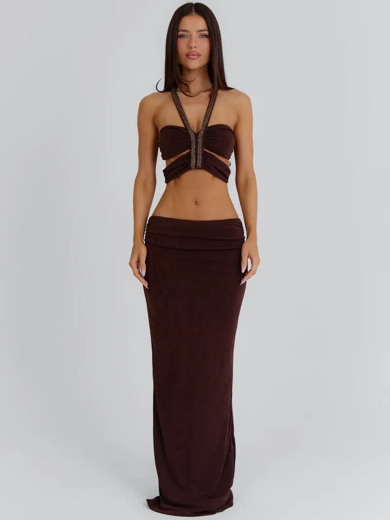 CHOCOLATE OPEN BACK CUTOUT MAXI DRESS - Image 3