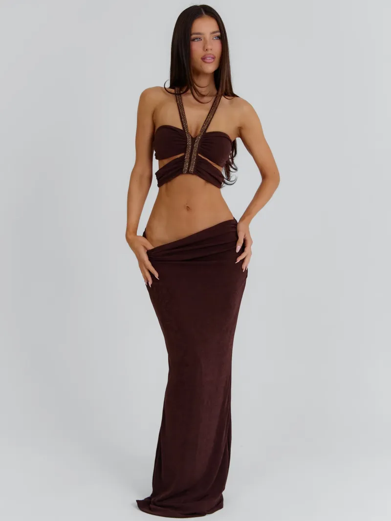 CHOCOLATE OPEN BACK CUTOUT MAXI DRESS - Image 5