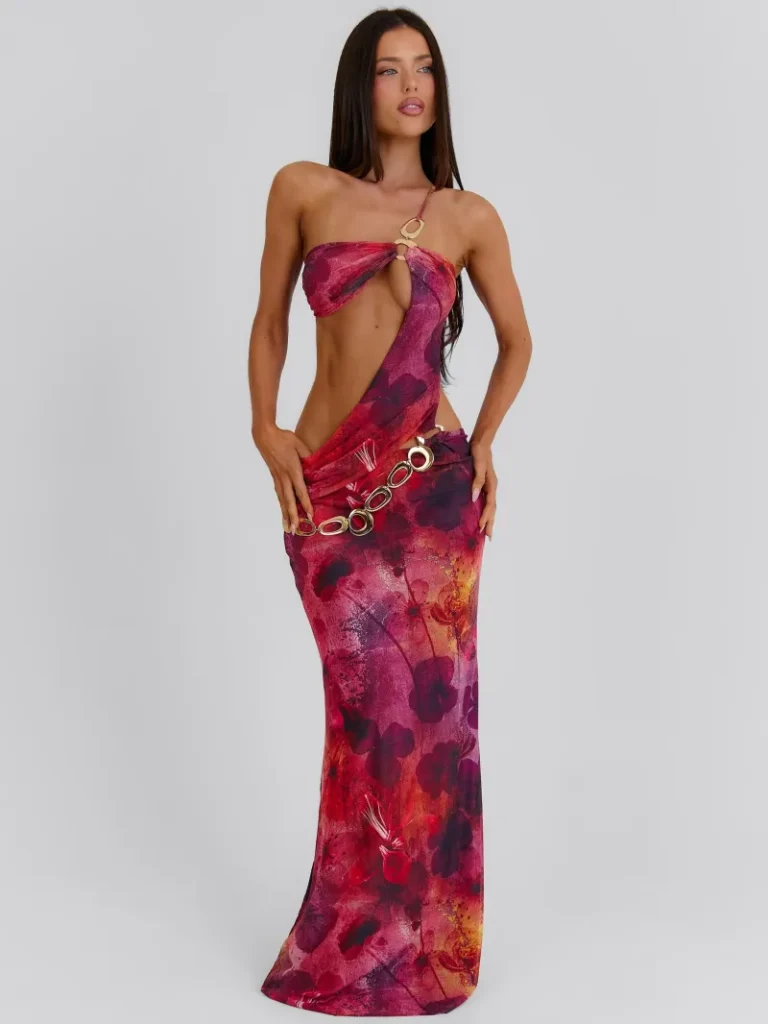 ASYMMETRIC HARDWARE MAXI DRESS