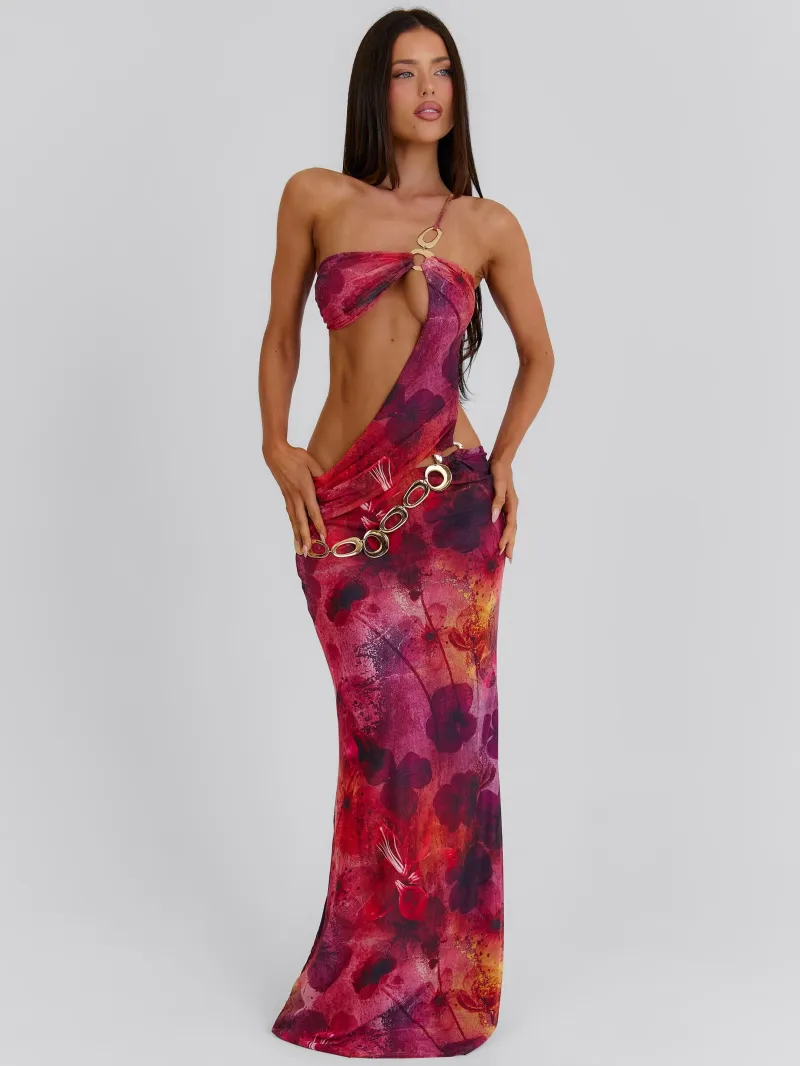 ASYMMETRIC HARDWARE MAXI DRESS