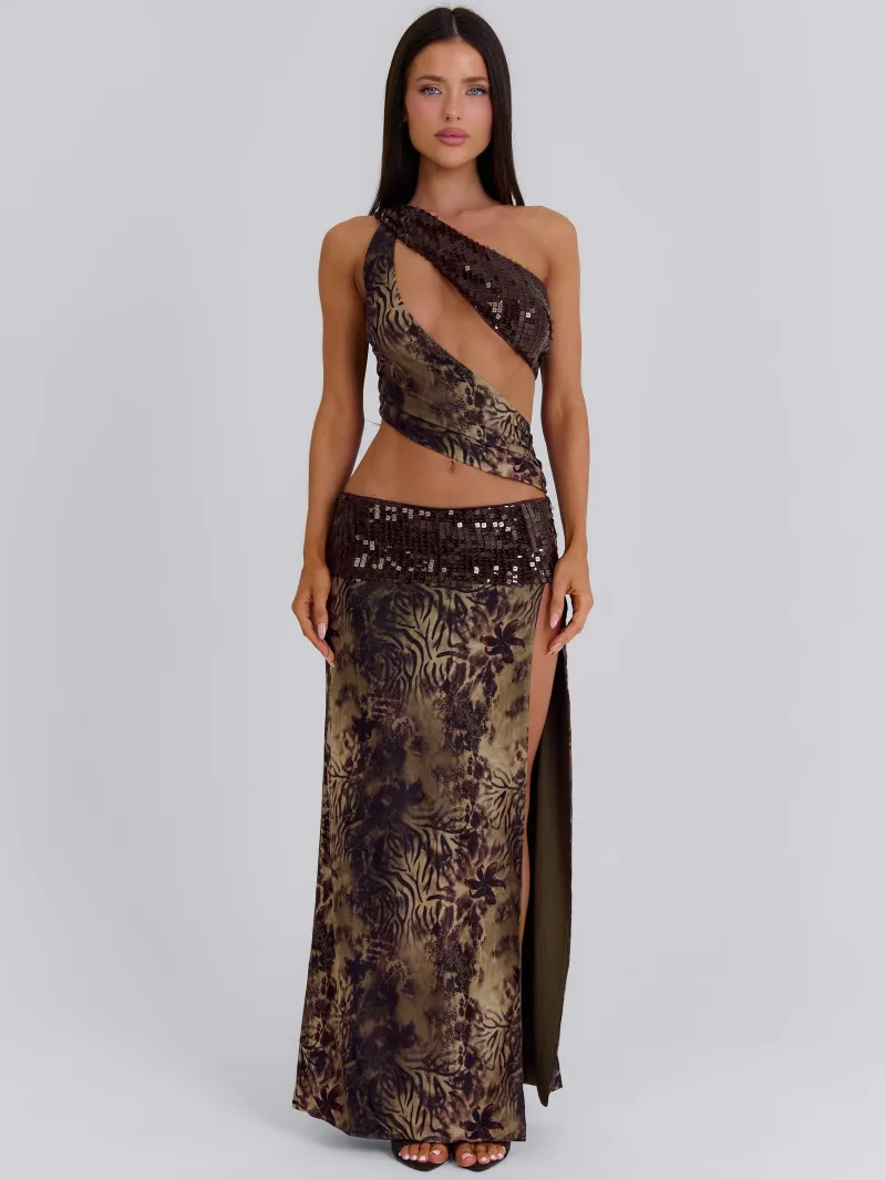 CUTOUT ASYMMETRIC SEQUIN MAXI DRESS - Image 3