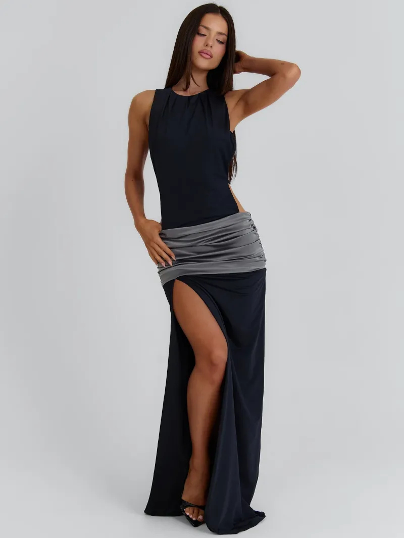 BLACK CUTOUT GATHERED MAXI DRESS - Image 3