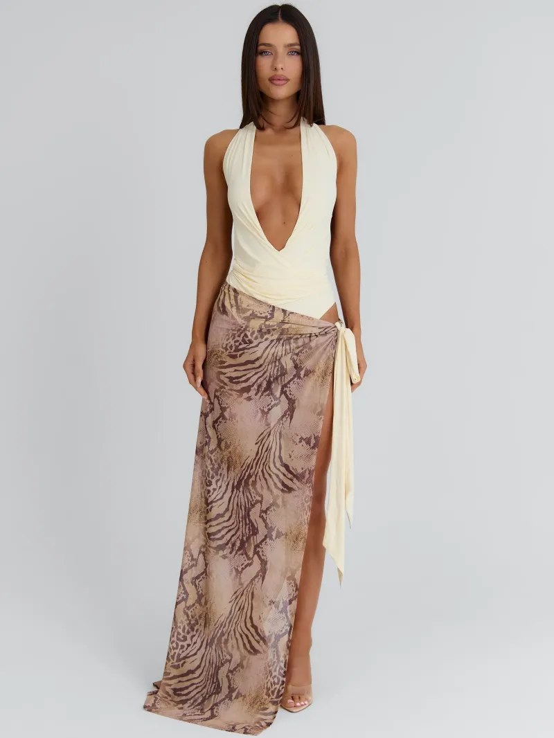 HALTER PLUNGE TIE DETAIL MAXI DRESS - Image 4