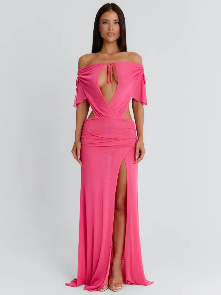 HOT PINK OPEN BACK CUTOUT MAXI DRESS
