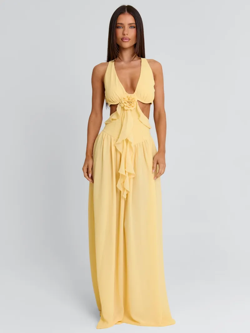 YELLOW HALTER DRAPED MAXI DRESS - Image 3