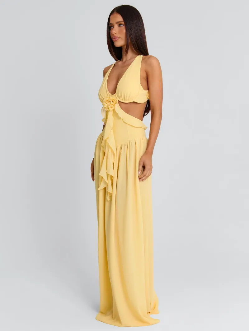 YELLOW HALTER DRAPED MAXI DRESS - Image 4