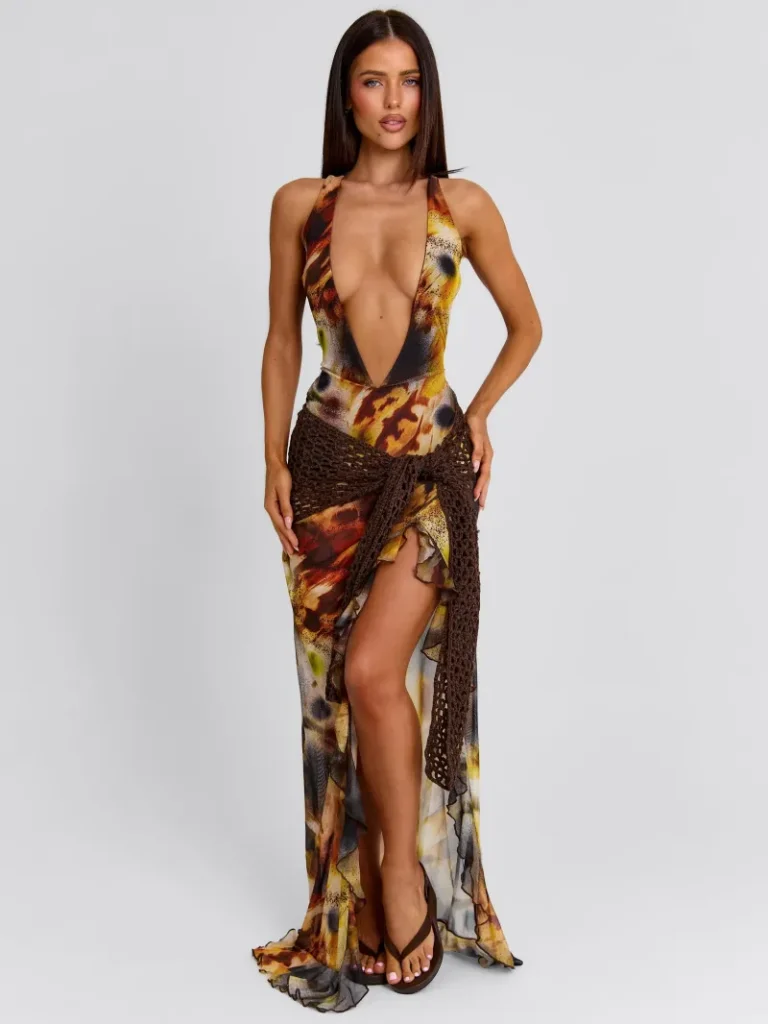 BEADED TIE DETAIL MAXI DRESS