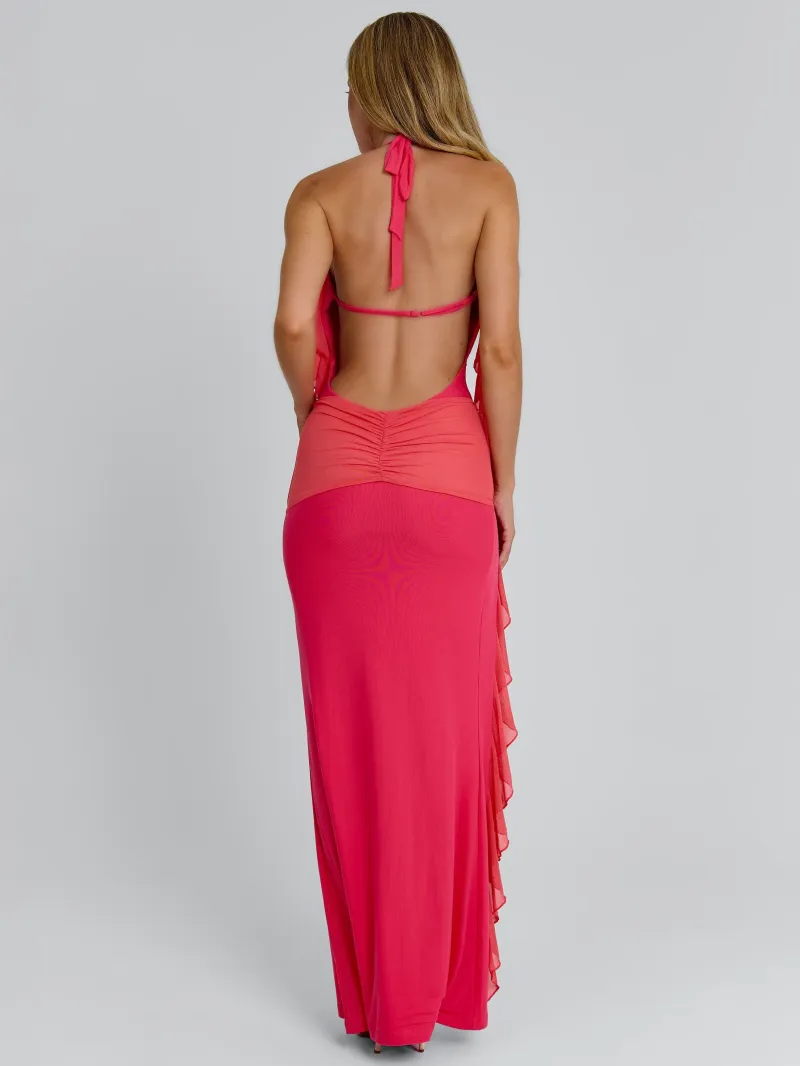 CORAL HALTER PLUNGE MAXI DRESS - Image 4
