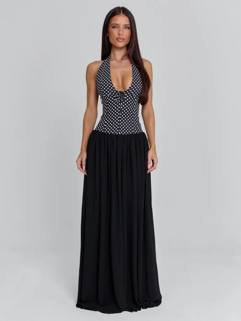 BLACK GEORGETTE STRETCH MAXI DRESS