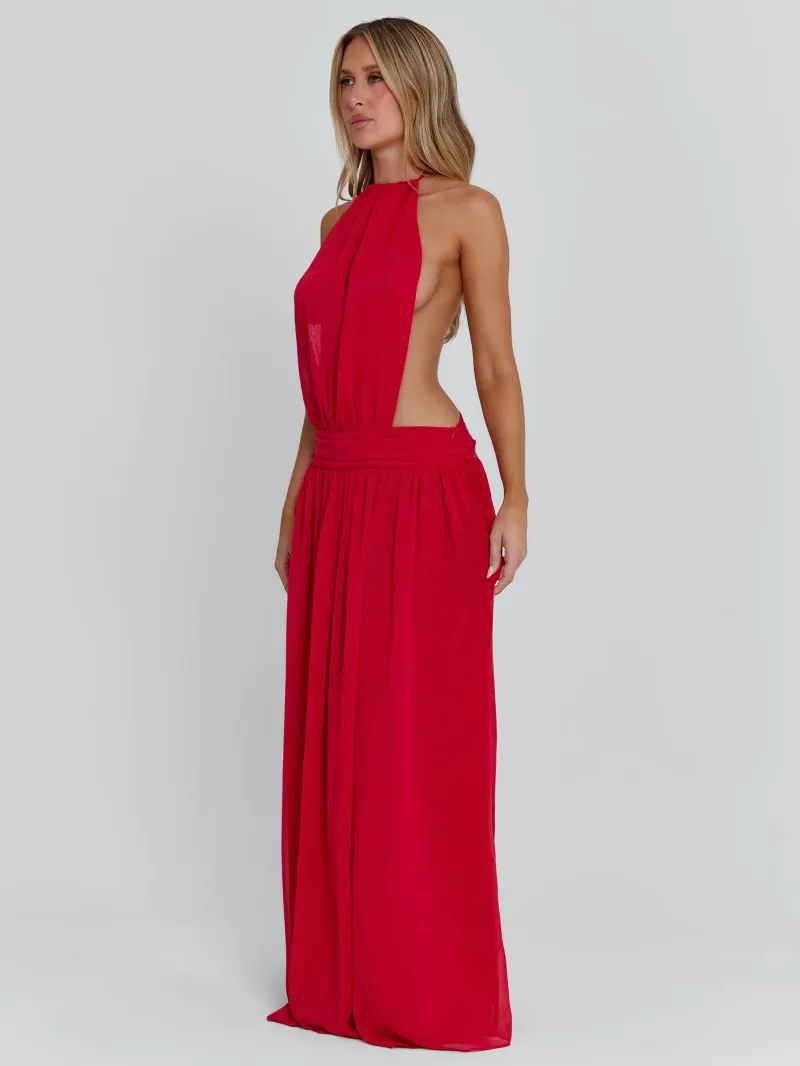 RED OPEN BACK GEORGETTE MAXI DRESS - Image 2