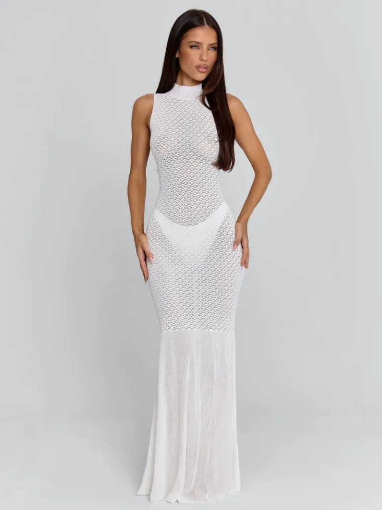 WHITE KNIT EVENT MAXI DRESS
