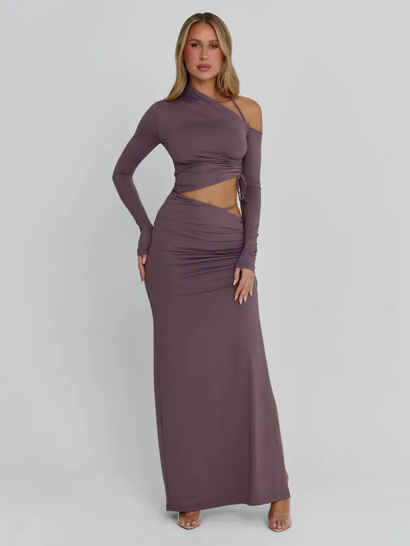MAUVE CUTOUT JERSEY MAXI DRESS