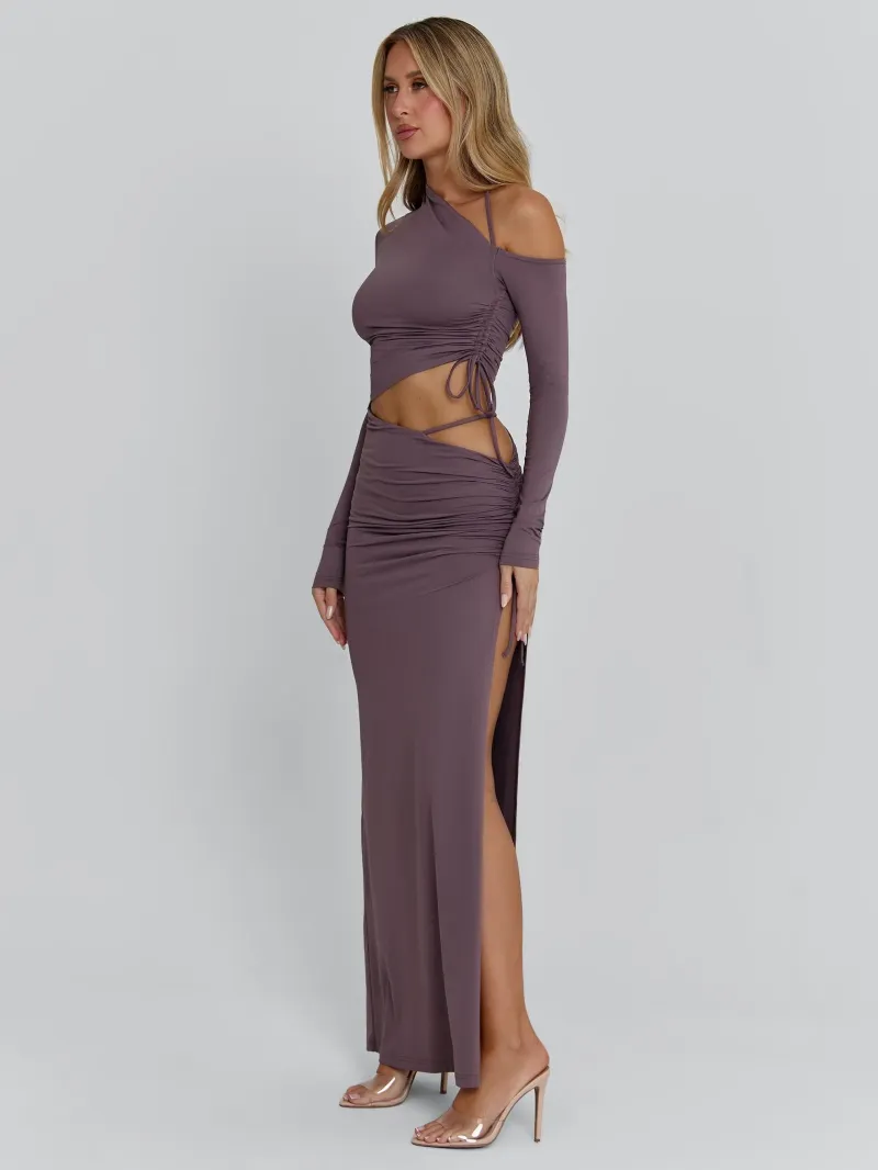 MAUVE CUTOUT JERSEY MAXI DRESS - Image 2