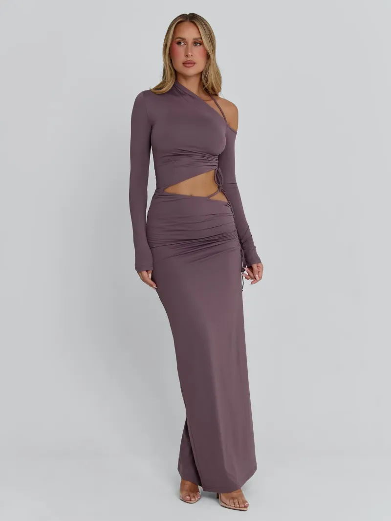 MAUVE CUTOUT JERSEY MAXI DRESS - Image 3