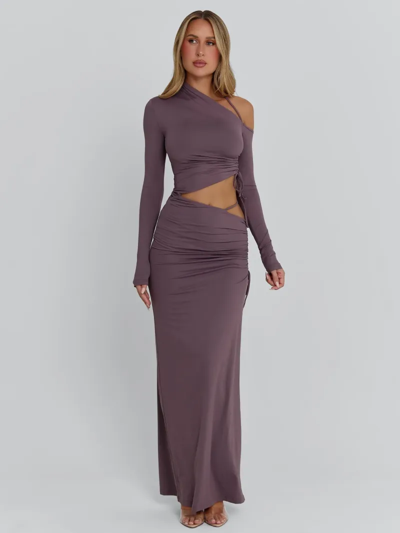 MAUVE CUTOUT JERSEY MAXI DRESS - Image 5