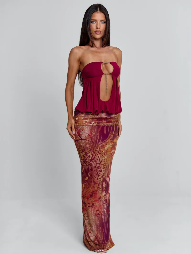 CUTOUT RUCHED MAXI DRESS
