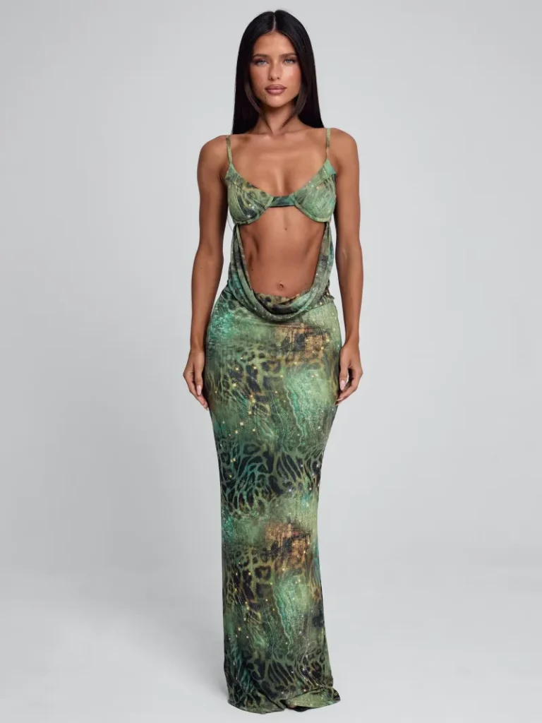 OPEN BACK COWL CLASP MAXI DRESS