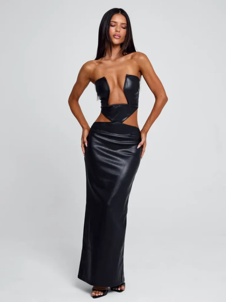MIDI BLACK CUTOUT PLUNGE MAXI DRESS