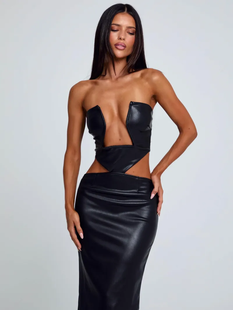 MIDI BLACK CUTOUT PLUNGE MAXI DRESS - Image 2