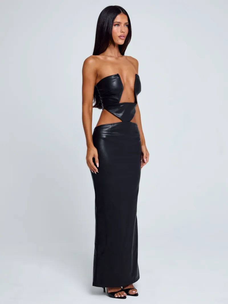 MIDI BLACK CUTOUT PLUNGE MAXI DRESS - Image 3