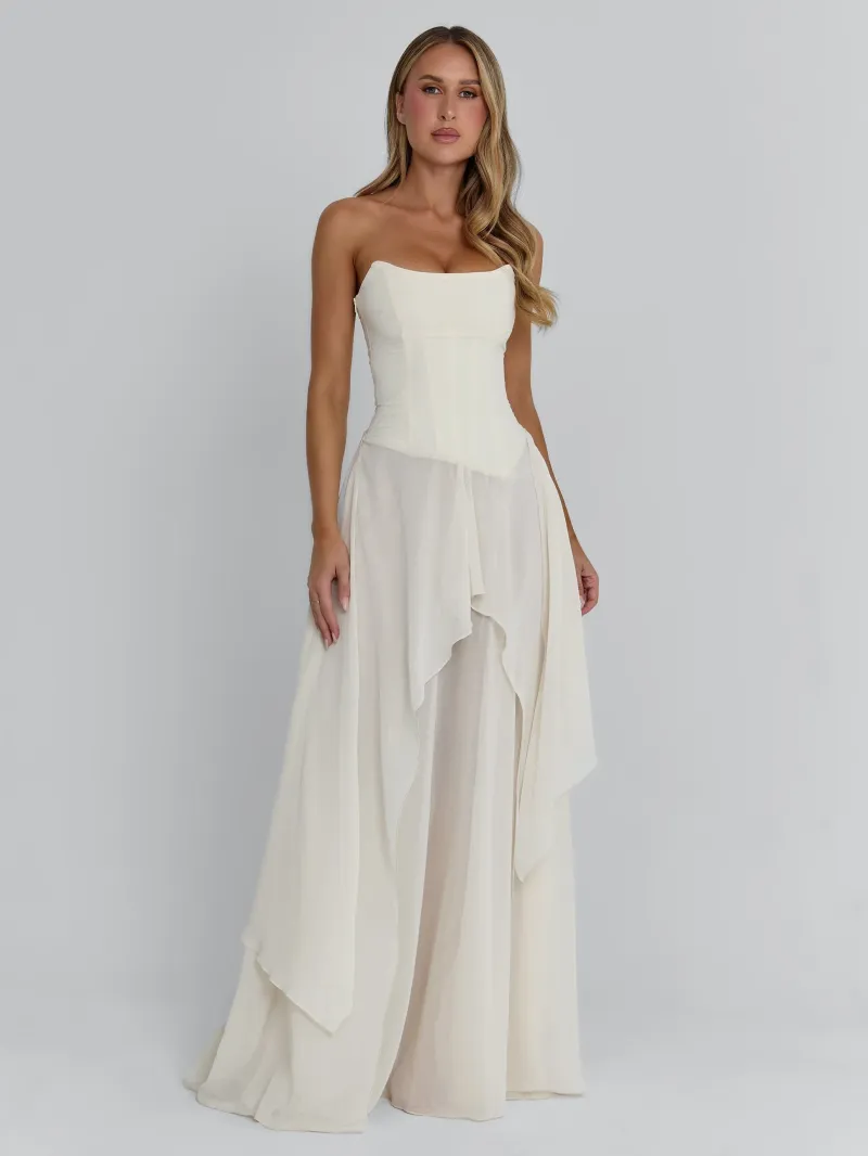 IVORY DRAPED TIE DETAIL MAXI DRESS - Image 2