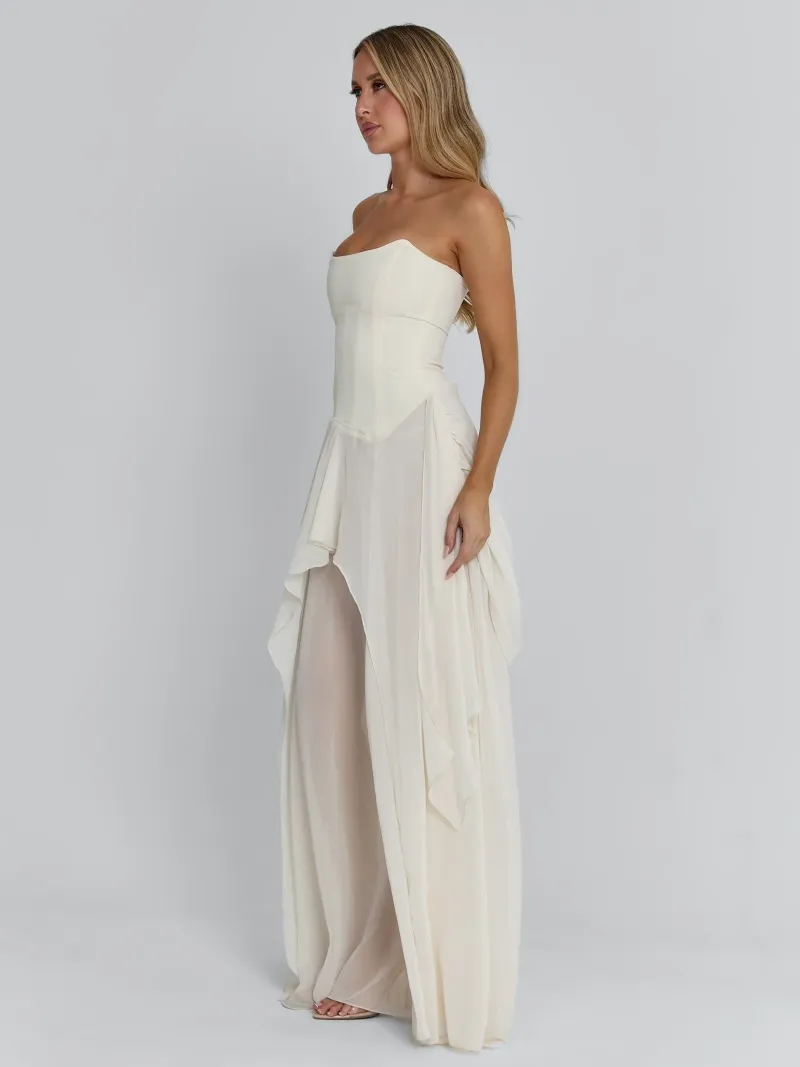 IVORY DRAPED TIE DETAIL MAXI DRESS - Image 4